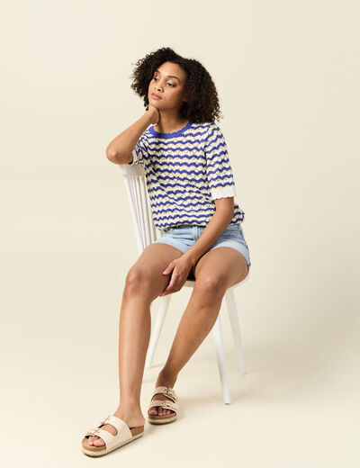 Pull manches courtes bleu electrique femme