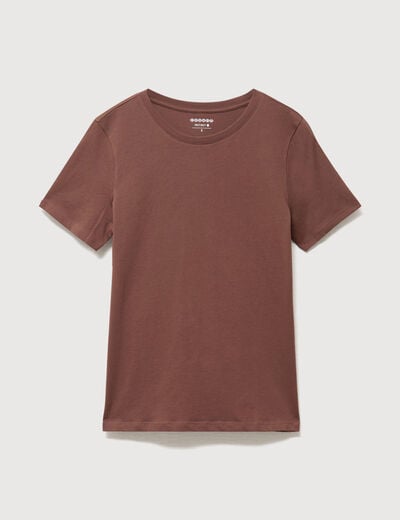 T-shirt cintr&eacute; col rond manches courtes marron fonc&eacute; femme