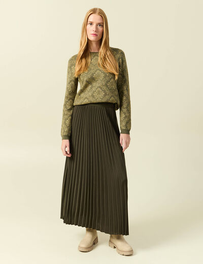 Pull manches longues col rond vert kaki femme