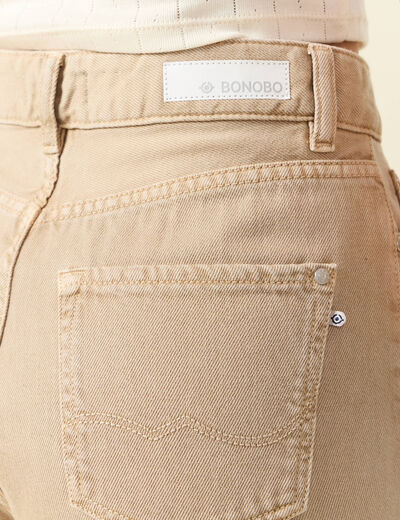 Jeans slouchy taille haute en coton beige femme