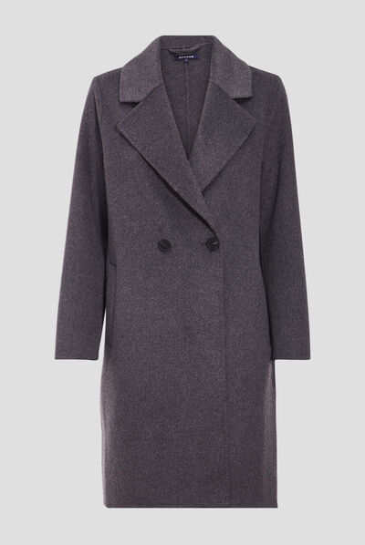 Manteau droit ample boutonné gris foncé femme