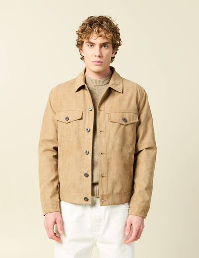 Blouson droit court col classique marron homme