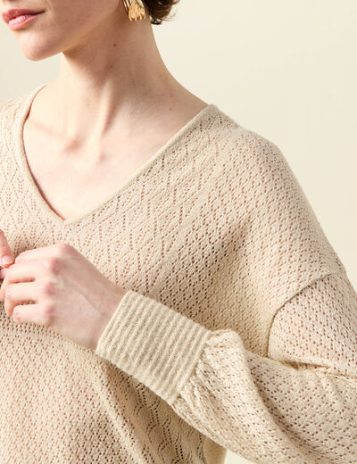 Pull manches longues ajouré creme femme