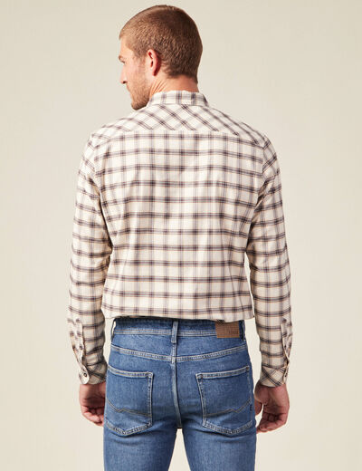 Chemise &agrave; carreaux en coton ecru homme