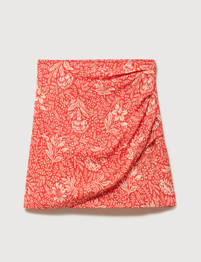 Jupe fluide doubl&eacute;e rouge corail femme