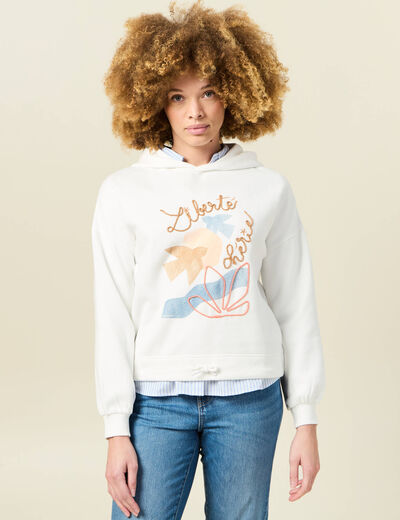 Sweat à capuche ecru femme