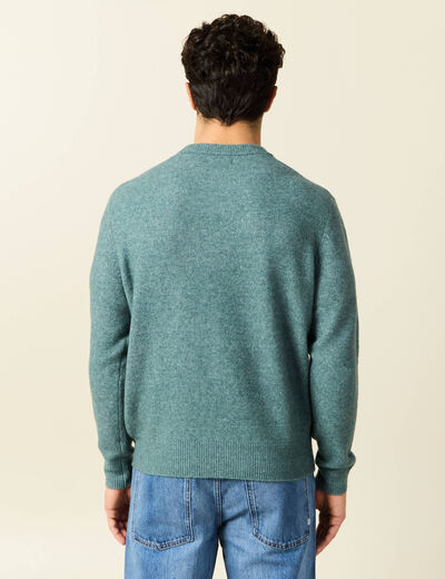 Pull manches longues col rond vert foncé homme