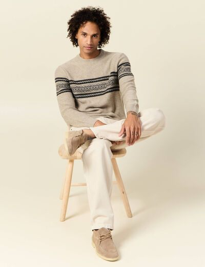 Pull manches longues beige homme