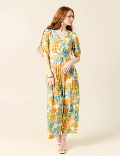 Robe longue évasée blanc femme