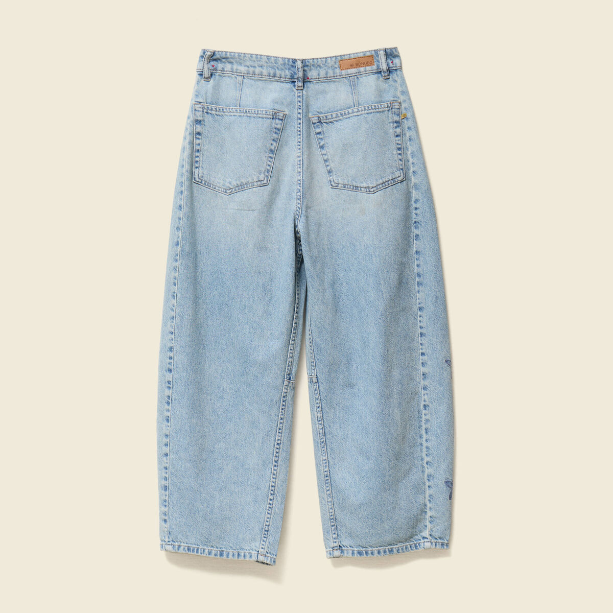 Jeans slouchy brodé 7/8ème denim bleach femme