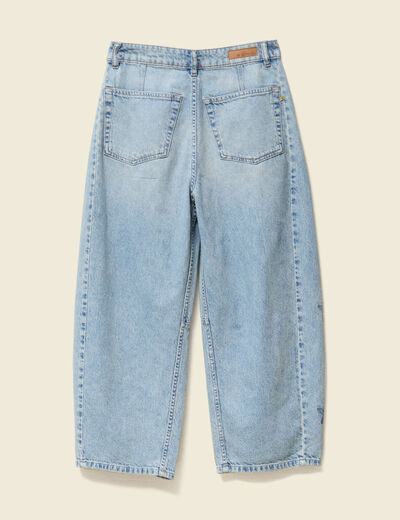 Jeans slouchy brodé 7/8ème denim bleach femme