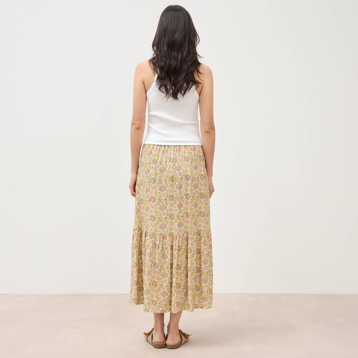Jupe fluide vert femme