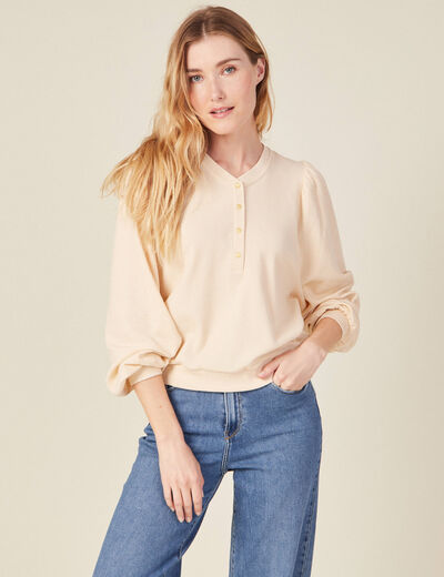 Sweat manches longues col en V creme femme