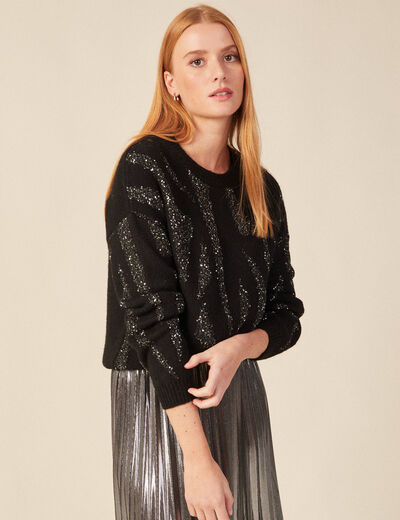 Pull éco-responsable sequins noir femme
