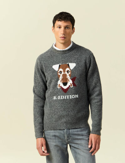Pull col rond manches longues gris fonc&eacute; homme