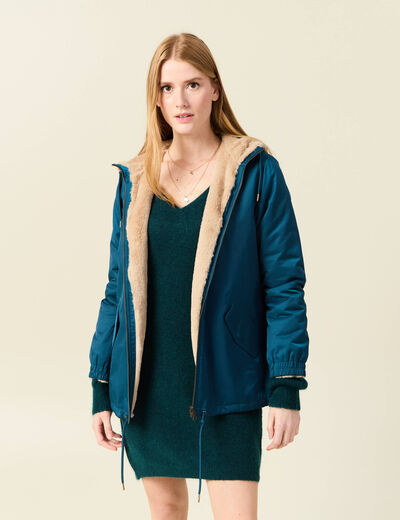 Parka réversible bleu pétrole femme