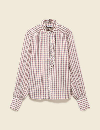 Chemise manches longues col montant marron cognac femme