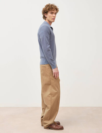 Pull droit col polo manches longues bleu gris homme