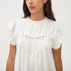 Top col rond manches courtes en coton ecru femme