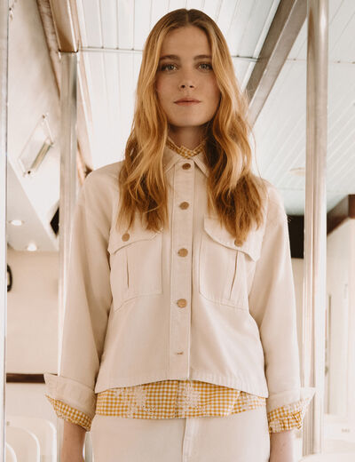 Blouson manches longues col classique denim blanc femme