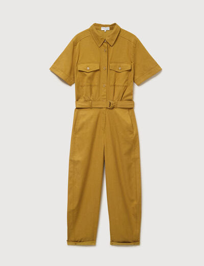 Combinaison salopette col am&eacute;ricain vert olive femme