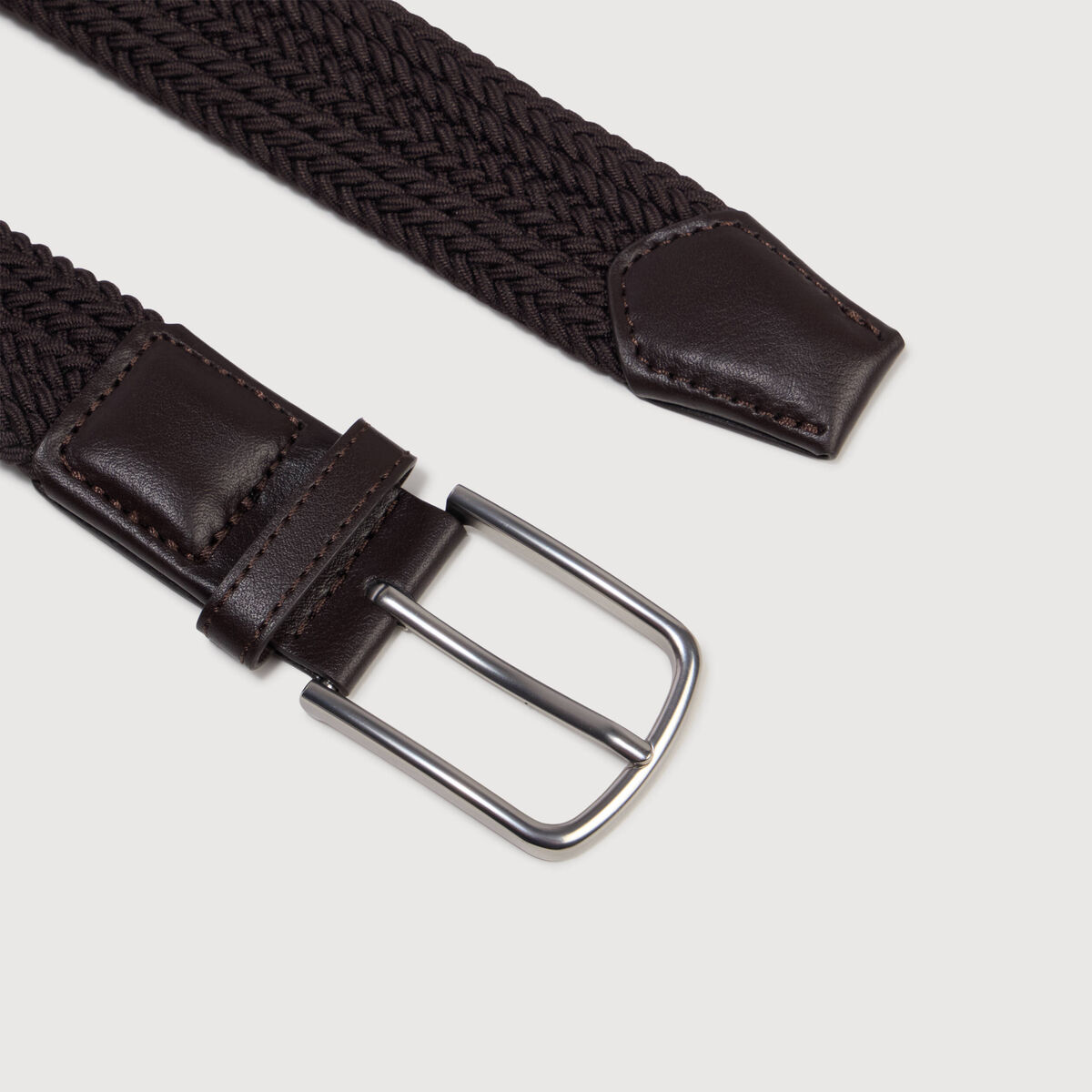Ceinture fine tress&eacute;e taupe homme
