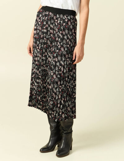 Jupe longue droite pliss&eacute;e noir femme