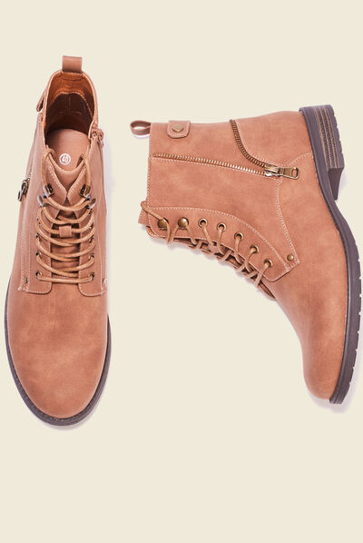 Bottines avec détails zippés marron femme