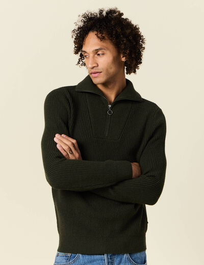 Pull col camionneur vert kaki homme