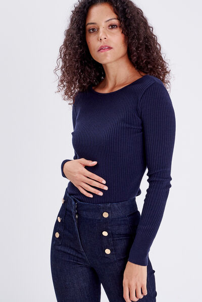 Pull manches longues bleu marine femme