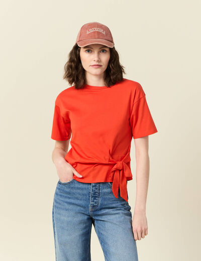 T-shirt manches courtes noeud orange femme