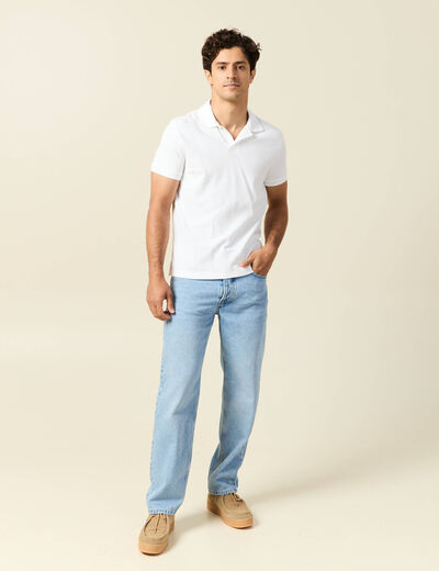 Polo cintré col cubain manches courtes blanc homme