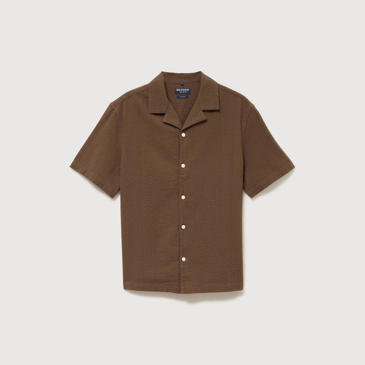 Chemise manches courtes col tailleur taupe homme