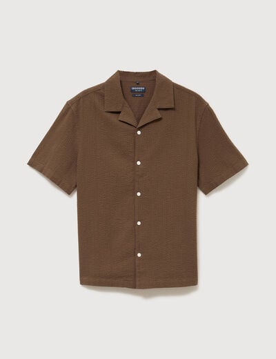 Chemise manches courtes col tailleur taupe homme
