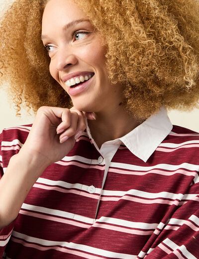 T-shirt droit manches longues en coton bordeaux femme