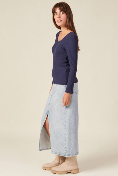 T-shirt manches longues bleu marine femme