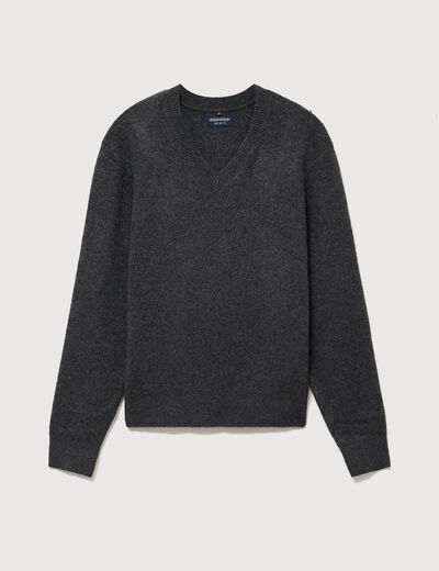 Pull col v manches longues gris fonc&eacute; homme