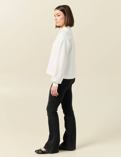 Sweat manches longues col polo ecru femme