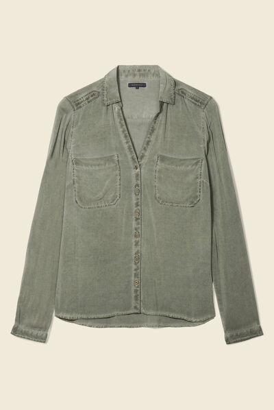 Chemise manches longues vert kaki femme