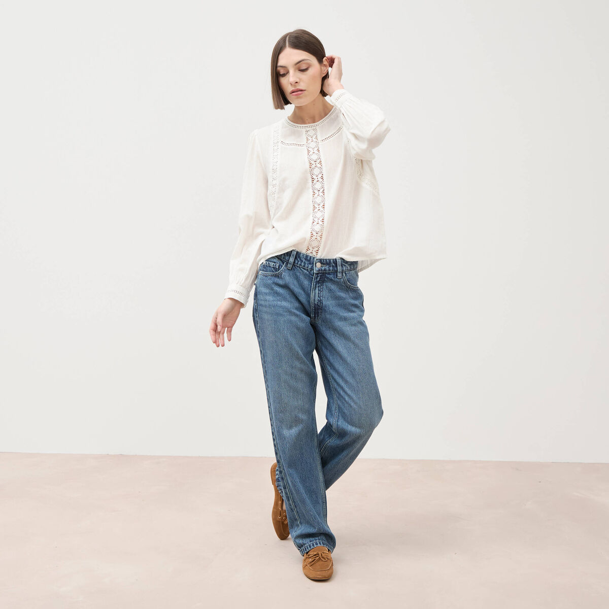 Jeans straight taille standard bleu gris femme