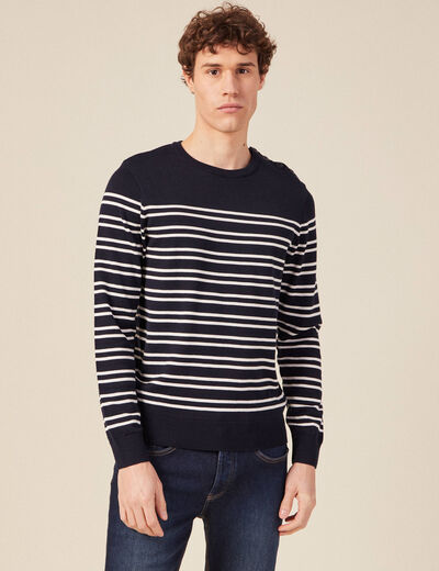 Pull manches longues bleu marine homme