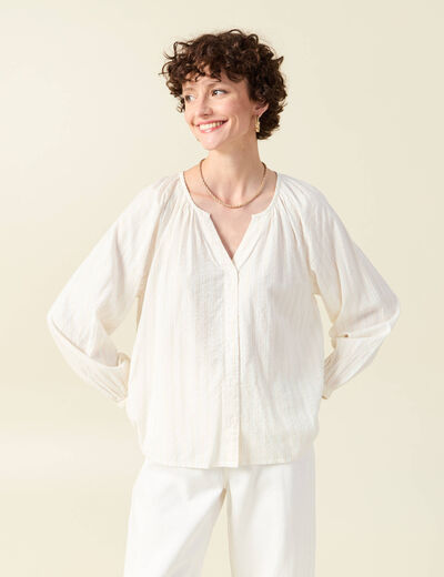 Blouse manches longues ecru femme
