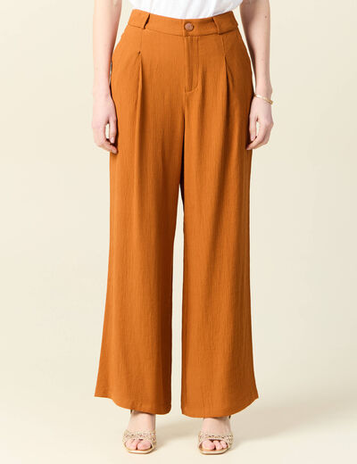 Pantalon large fluide marron femme