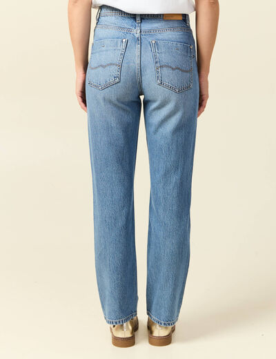 Jeans straight taille haute 7/8ème bleu femme