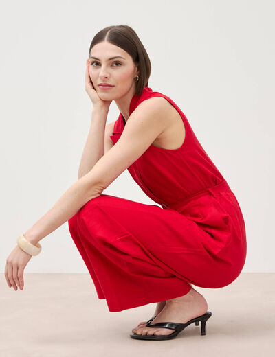 Combinaison salopette sans manches rouge femme