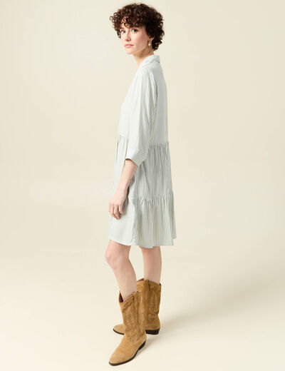 Robe patineuse boutonnée vert olive femme