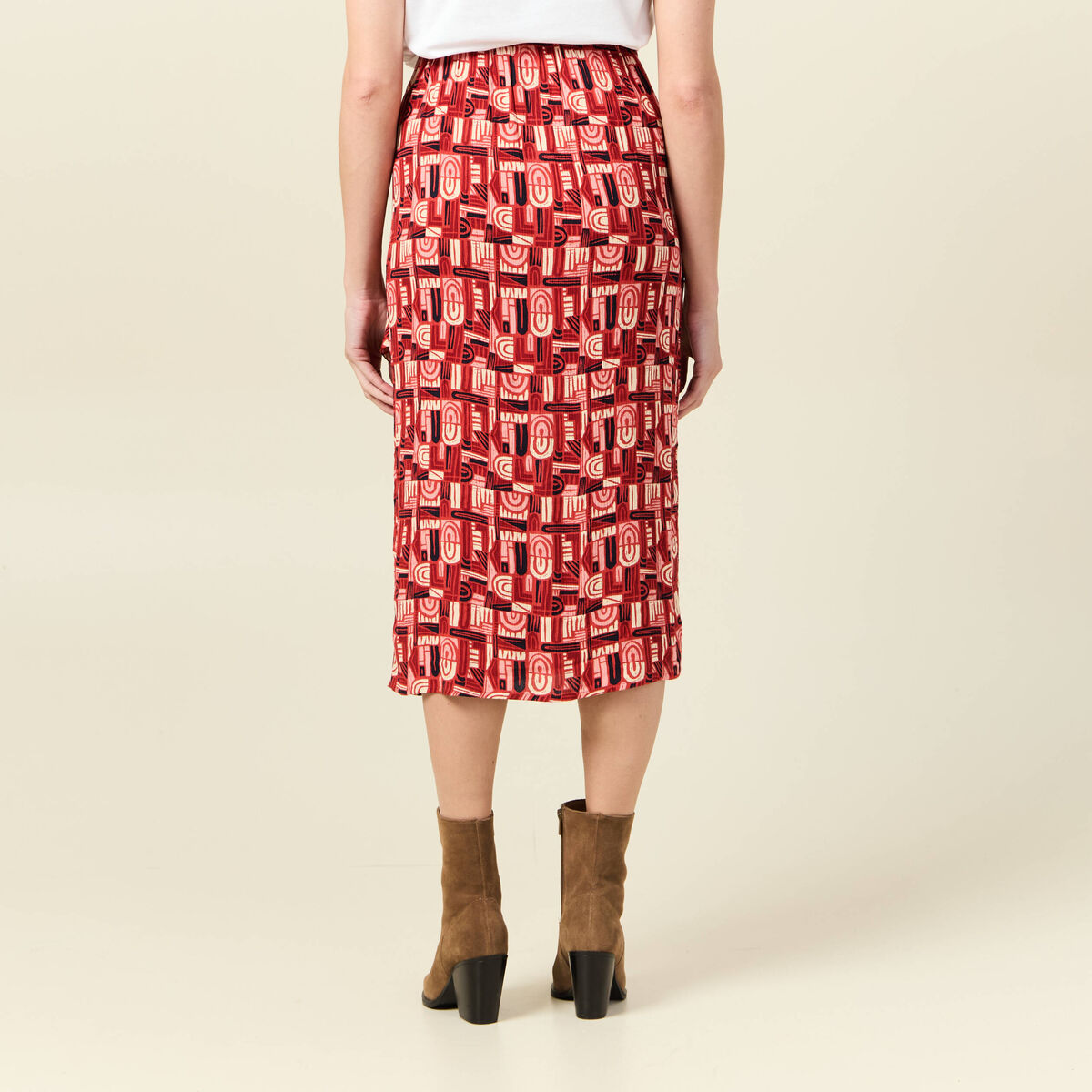Jupe midi portefeuille fluide rouge foncé femme