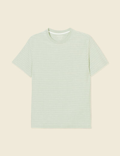 T-shirt ray&eacute; droit manches courtes vert olive homme