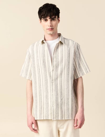 Chemise col classique manches courtes ecru homme