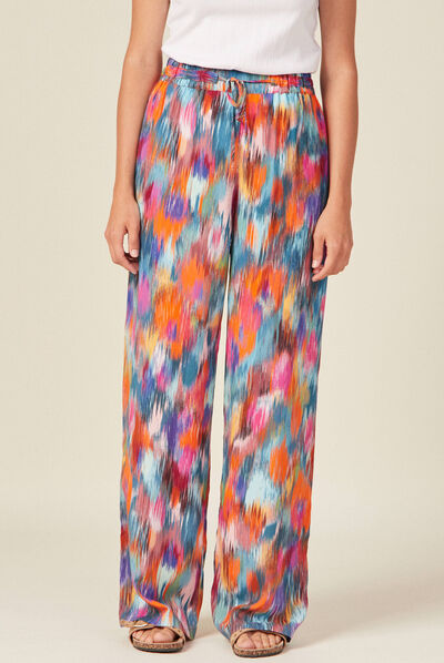 Pantalon large fluide multicolore femme